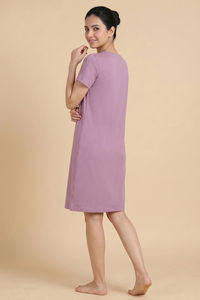 Zivame Farm Lore Knit Cotton Knee Length Nightdress - Lavender — thumbnail 3