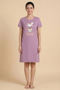 Zivame Farm Lore Knit Cotton Knee Length Nightdress - Lavender — thumbnail 4