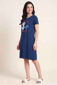 Zivame Farm Lore Knit Cotton Knee Length Nightdress - Navy — thumbnail 3
