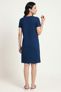 Zivame Farm Lore Knit Cotton Knee Length Nightdress - Navy — thumbnail 4