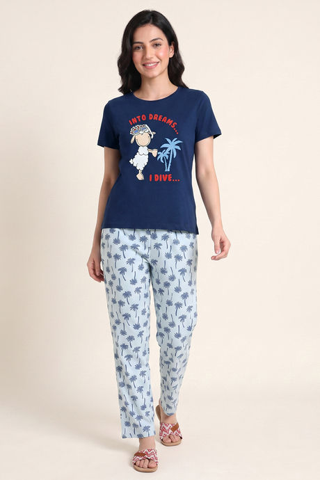 Zivame Farm Lore Knit Cotton Pyjama Set - Navy Buy Zivame Farm Lore Knit Cotton Pyjama Set - Navy