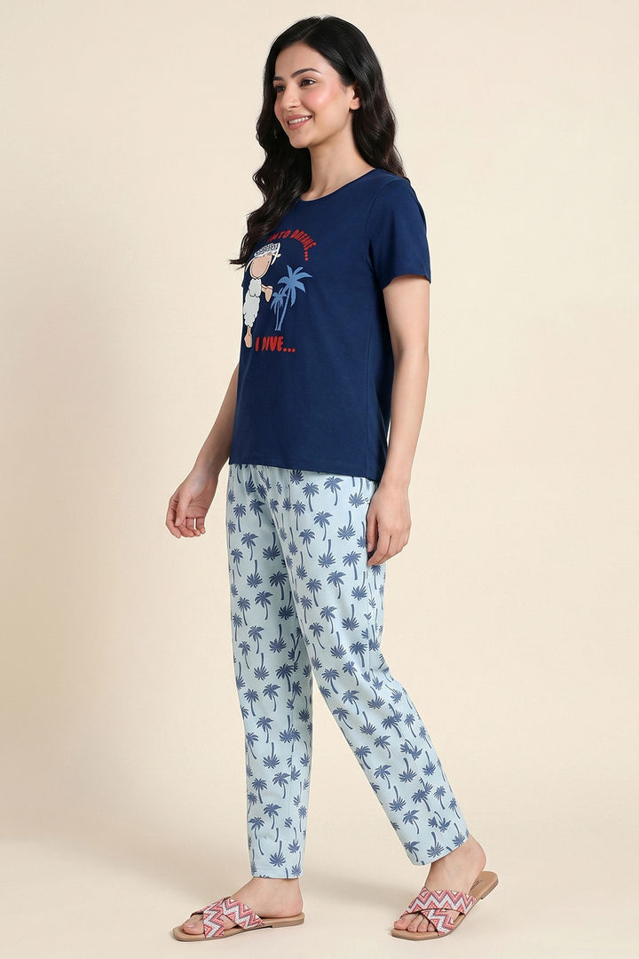Zivame Farm Lore Knit Cotton Pyjama Set - Navy — image 2
