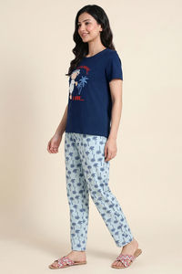 Zivame Farm Lore Knit Cotton Pyjama Set - Navy — thumbnail 2