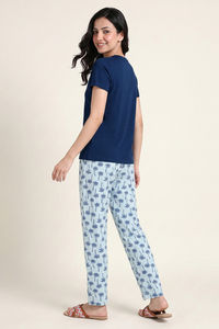 Zivame Farm Lore Knit Cotton Pyjama Set - Navy — thumbnail 3