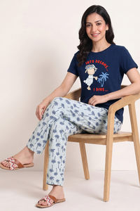 Zivame Farm Lore Knit Cotton Pyjama Set - Navy — thumbnail 5