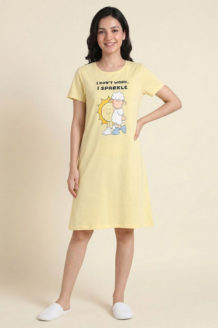 Zivame Farm Lore Knit Cotton Knee Length Nightdress - Yellow — image 2