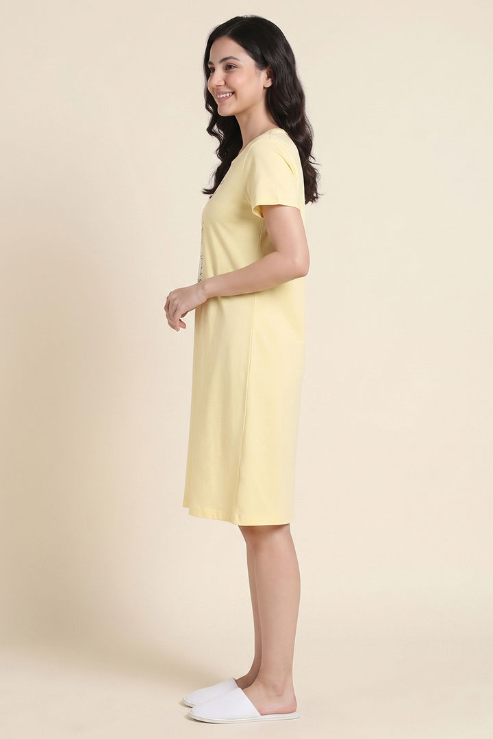 Zivame Farm Lore Knit Cotton Knee Length Nightdress - Yellow — image 3