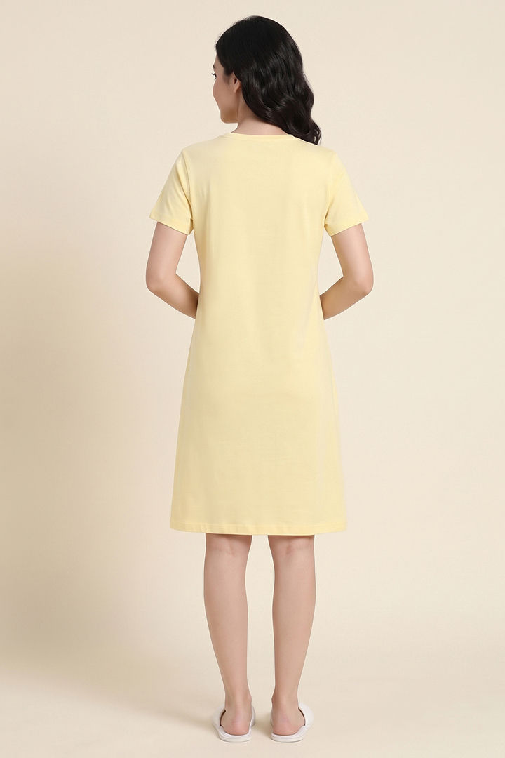 Zivame Farm Lore Knit Cotton Knee Length Nightdress - Yellow — image 4