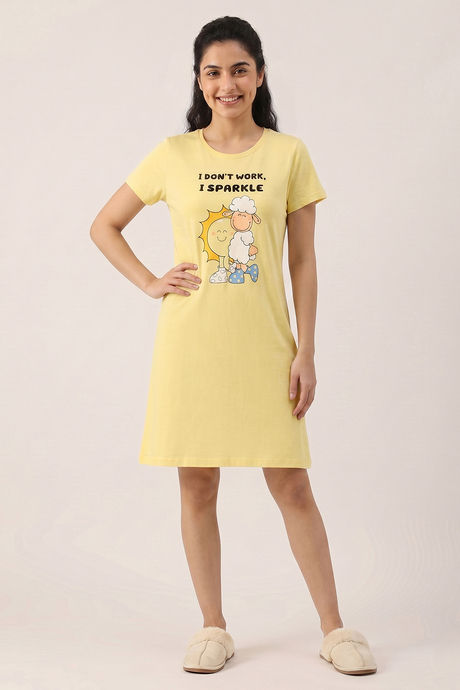 Zivame Farm Lore Knit Cotton Knee Length Nightdress - Yellow — image 4