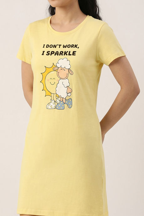 Zivame Farm Lore Knit Cotton Knee Length Nightdress - Yellow — image 5