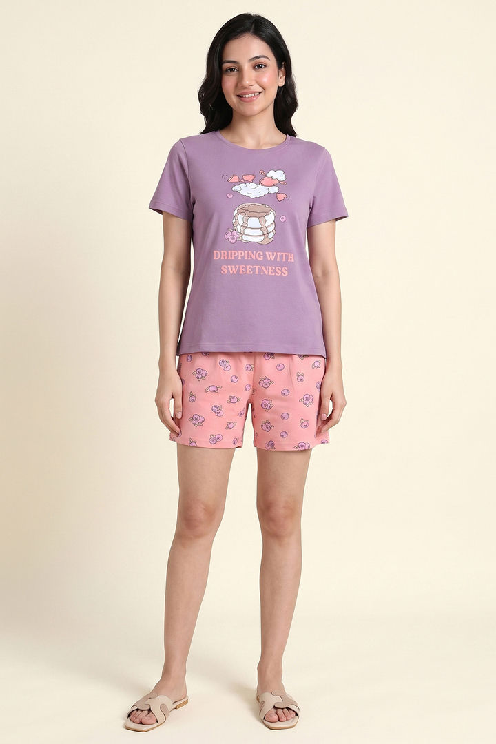 Zivame Farm Lore Knit Cotton Short Set - Lavender — image 2