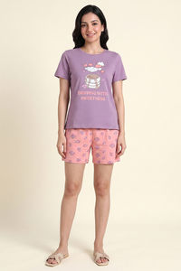 Zivame Farm Lore Knit Cotton Short Set - Lavender — thumbnail 2