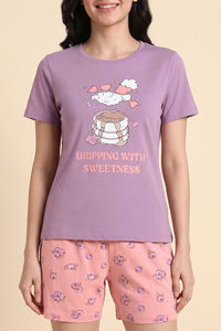 Zivame Farm Lore Knit Cotton Short Set - Lavender — thumbnail 5