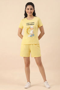 Zivame Farm Lore Knit Cotton Short Set - Yellow — thumbnail 1