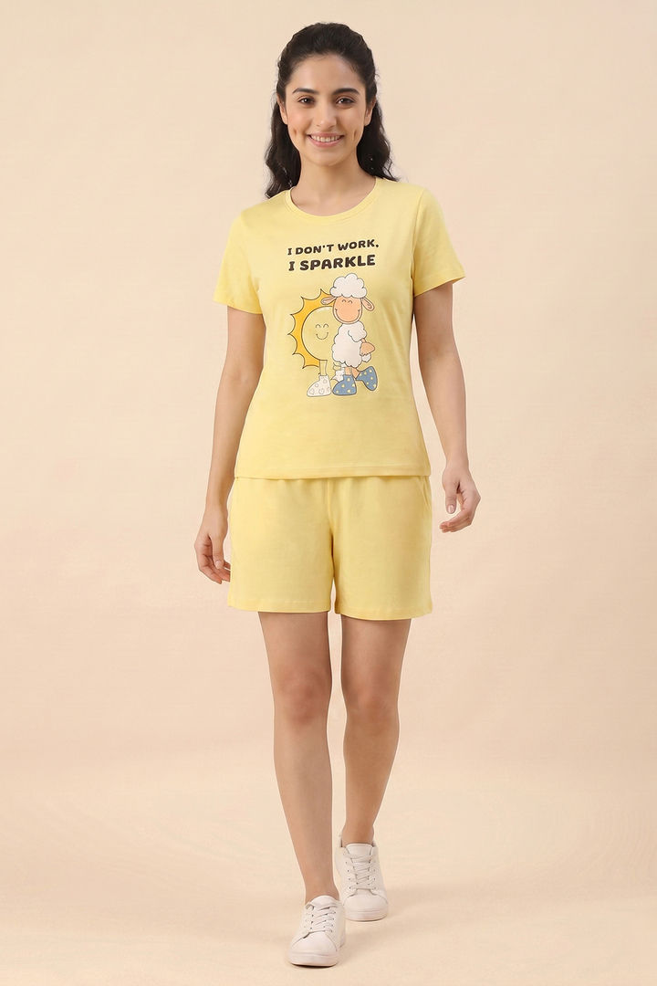 Zivame Farm Lore Knit Cotton Short Set - Yellow — image 5