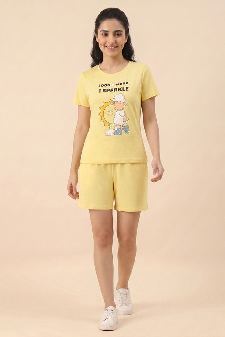 Zivame Farm Lore Knit Cotton Short Set - Yellow — image 5