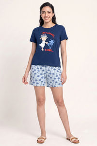 Zivame Farm Lore Knit Cotton Short Set - Navy — thumbnail 2
