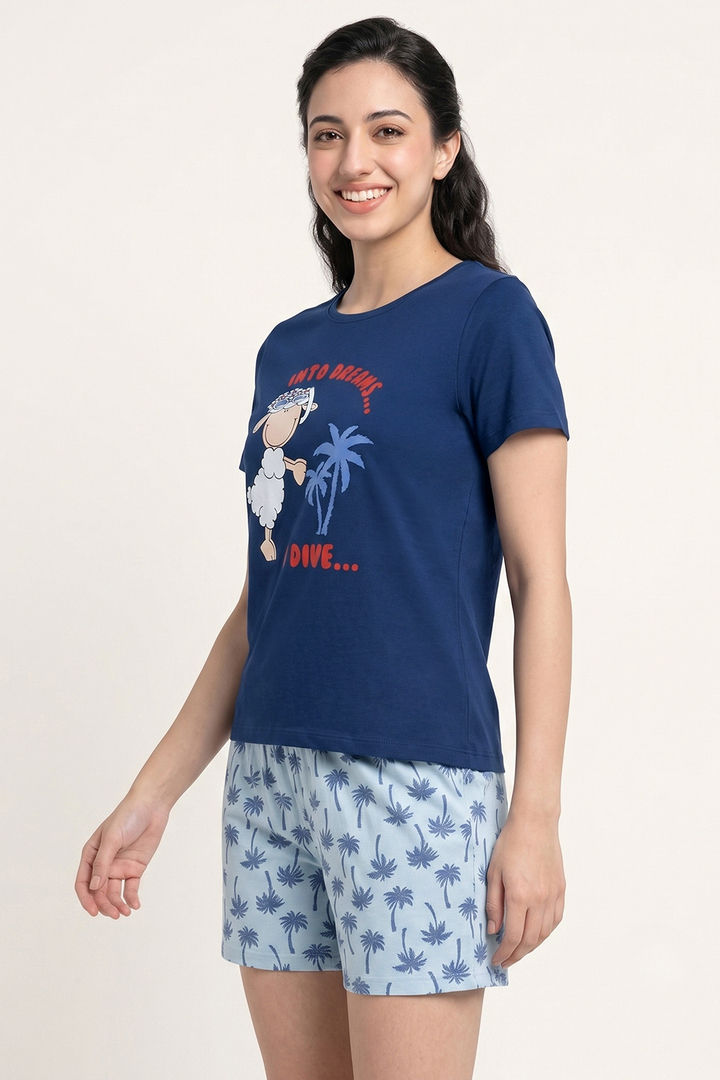 Zivame Farm Lore Knit Cotton Short Set - Navy — image 3