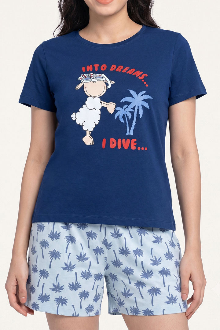 Zivame Farm Lore Knit Cotton Short Set - Navy — image 5