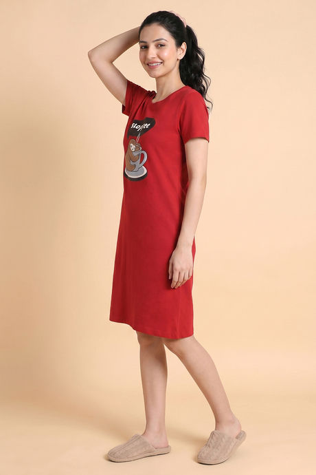 Zivame Farm Lore Knit Cotton Knee Length Nightdress With In Built Slip On Bra - Samba — image 2