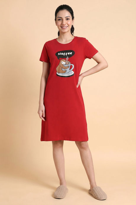 Zivame Farm Lore Knit Cotton Knee Length Nightdress With In Built Slip On Bra - Samba — image 3