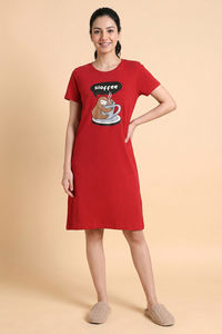 Zivame Farm Lore Knit Cotton Knee Length Nightdress With In Built Slip On Bra - Samba — thumbnail 3