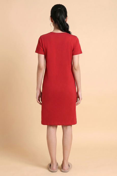 Zivame Farm Lore Knit Cotton Knee Length Nightdress With In Built Slip On Bra - Samba — image 4