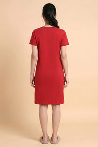 Zivame Farm Lore Knit Cotton Knee Length Nightdress With In Built Slip On Bra - Samba — thumbnail 4