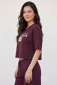 Zivame Knit Poly Athleisure V Neck T-Shirt - Fig — thumbnail 3