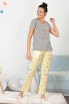 Zivame Hen Party Knit Cotton Pyjama Set - Yellow N Print — thumbnail 4