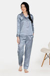 Zivame Satin Stripes N Polkas Polyester Pyjama Set - Blue N Print — thumbnail 1