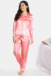 Zivame Satin Stripes N Polkas Polyester Pyjama Set - Pink N Print — thumbnail 1