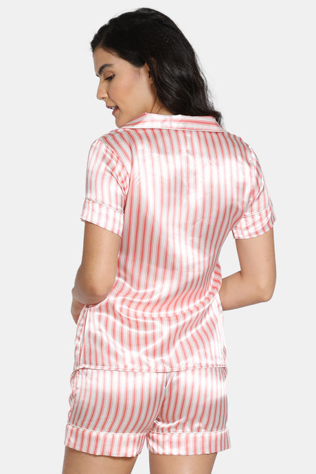 Zivame Satin Stripes N Polkas Polyester Shorts Set - Pink N Print — image 3
