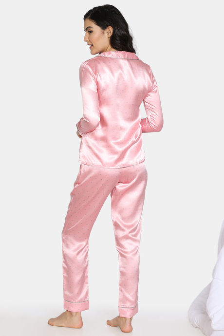 Zivame Satin Stripes N Polkas Polyester Pyjama Set - Pink N Print — image 3