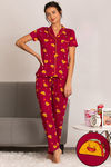 Zivame Mid Night Munchies Polyester Pyjama Set - Maroon — thumbnail 1