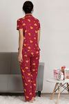 Zivame Mid Night Munchies Polyester Pyjama Set - Maroon — thumbnail 3