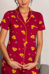 Zivame Mid Night Munchies Polyester Pyjama Set - Maroon — thumbnail 5