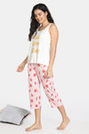 Zivame Midnight Munchies Knit Cotton Capri Set - Pink Print — thumbnail 2