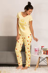 Zivame Midnight Munchies Knit Cotton Pyjama Set- Yellow N Print — thumbnail 2