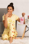 Zivame Midnight Munchies Knit Cotton Pyjama Set- Yellow N Print — thumbnail 4