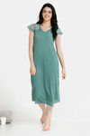 Zivame Spring Love Polyester Mid Length Nightdress - Green — thumbnail 1