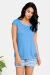 Zivame Varsity Knit Cotton Blend Shorts Set - Blue Stripes — thumbnail 1