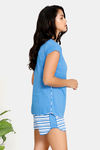 Zivame Varsity Knit Cotton Blend Shorts Set - Blue Stripes — thumbnail 2
