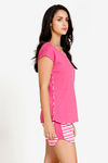 Zivame Varsity Knit Cotton Blend Shorts Set - Pink Stripes — thumbnail 2