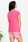 Zivame Varsity Knit Cotton Blend Shorts Set - Pink Stripes — thumbnail 3