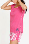 Zivame Varsity Knit Cotton Blend Shorts Set - Pink Stripes — thumbnail 4