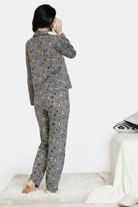 Zivame Beach Party Butter-Soft Poly Knit Pyjama Set - Grey Print — image 3
