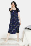 Zivame Beach Party Butter-Soft Poly Knit Mid Length Nightdress - Navy Print — thumbnail 1