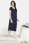 Zivame Beach Party Butter-Soft Poly Knit Mid Length Nightdress - Navy Print — thumbnail 2
