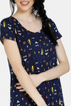 Zivame Beach Party Butter-Soft Poly Knit Mid Length Nightdress - Navy Print — thumbnail 4